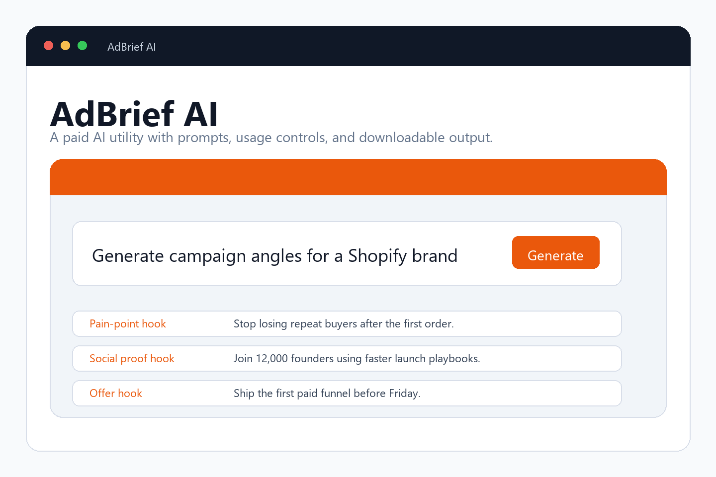 AI tool product example built with ShipFast